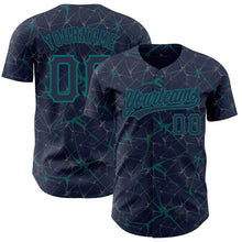 Charger l&#39;image dans la galerie, Custom Navy Teal 3D Pattern Design Abstract Network Authentic Baseball Jersey
