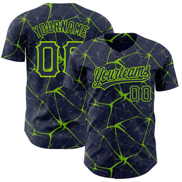 Custom Navy Neon Green 3D Pattern Design Abstract Network Authentic Baseball Jersey