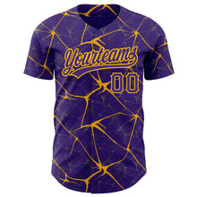 Charger l&#39;image dans la galerie, Custom Purple Gold 3D Pattern Design Abstract Network Authentic Baseball Jersey
