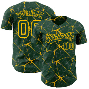 Custom Green Gold 3D Pattern Design Abstract Network Authentic Baseball Jersey