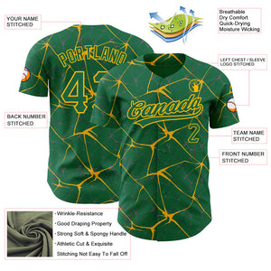 Custom Kelly Green Gold 3D Pattern Design Abstract Network Authentic Baseball Jersey