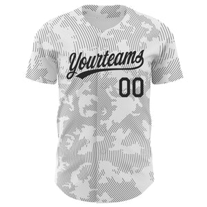 Custom White Black 3D Pattern Design Curve Lines Authentic Baseball Jersey