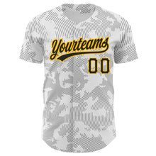 Load image into Gallery viewer, Custom White Black-Gold 3D Pattern Design Curve Lines Authentic Baseball Jersey
