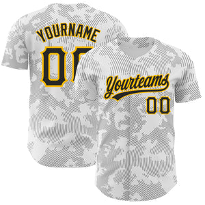 Custom White Black-Gold 3D Pattern Design Curve Lines Authentic Baseball Jersey