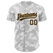 Загрузить изображение в средство просмотра галереи, Custom White Black-Old Gold 3D Pattern Design Curve Lines Authentic Baseball Jersey
