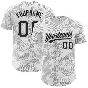 Custom White Black-Gray 3D Pattern Design Curve Lines Authentic Baseball Jersey