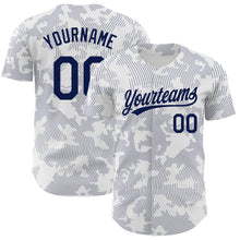 Load image into Gallery viewer, Custom White Navy 3D Pattern Design Curve Lines Authentic Baseball Jersey
