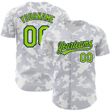 Load image into Gallery viewer, Custom White Neon Green-Navy 3D Pattern Design Curve Lines Authentic Baseball Jersey
