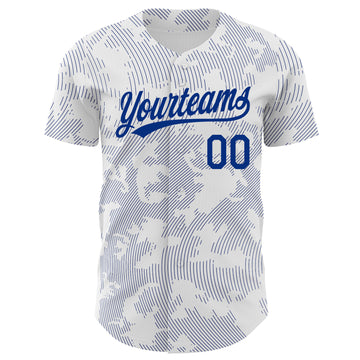 Custom White Royal 3D Pattern Design Curve Lines Authentic Baseball Jersey