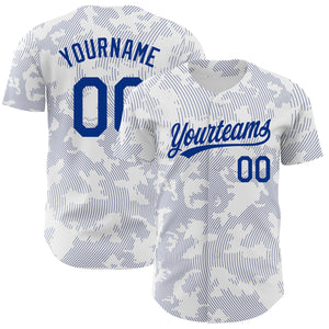 Custom White Royal 3D Pattern Design Curve Lines Authentic Baseball Jersey