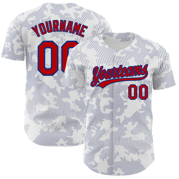 Custom White Red-Royal 3D Pattern Design Curve Lines Authentic Baseball Jersey