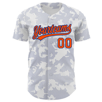 Custom White Orange-Royal 3D Pattern Design Curve Lines Authentic Baseball Jersey