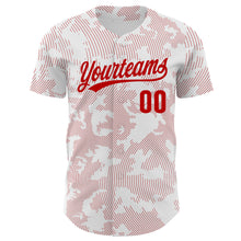 Laden Sie das Bild in den Galerie-Viewer, Custom White Red 3D Pattern Design Curve Lines Authentic Baseball Jersey
