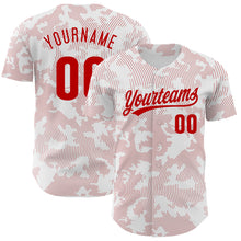 Laden Sie das Bild in den Galerie-Viewer, Custom White Red 3D Pattern Design Curve Lines Authentic Baseball Jersey
