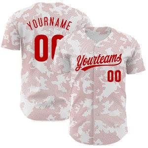 Custom White Red 3D Pattern Design Curve Lines Authentic Baseball Jersey