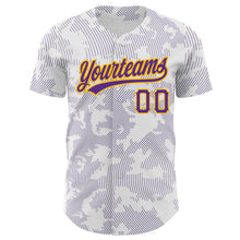 Laden Sie das Bild in den Galerie-Viewer, Custom White Purple-Gold 3D Pattern Design Curve Lines Authentic Baseball Jersey
