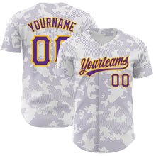 Laden Sie das Bild in den Galerie-Viewer, Custom White Purple-Gold 3D Pattern Design Curve Lines Authentic Baseball Jersey
