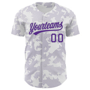 Custom White Purple-Gray 3D Pattern Design Curve Lines Authentic Baseball Jersey