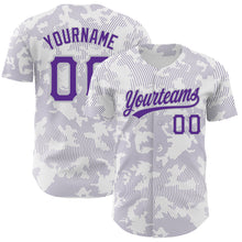 Laden Sie das Bild in den Galerie-Viewer, Custom White Purple-Gray 3D Pattern Design Curve Lines Authentic Baseball Jersey
