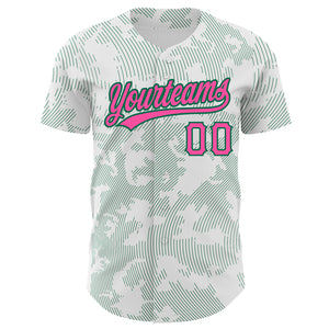 Custom White Pink-Kelly Green 3D Pattern Design Curve Lines Authentic Baseball Jersey