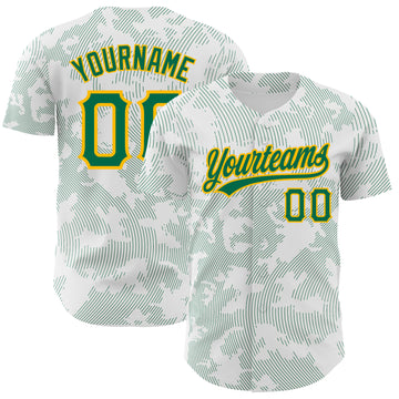 Custom White Kelly Green-Gold 3D Pattern Design Curve Lines Authentic Baseball Jersey