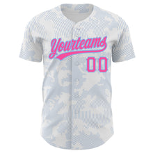 Laden Sie das Bild in den Galerie-Viewer, Custom White Pink-Light Blue 3D Pattern Design Curve Lines Authentic Baseball Jersey
