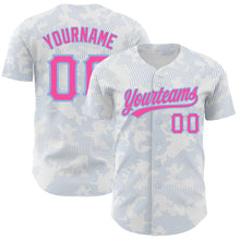 Laden Sie das Bild in den Galerie-Viewer, Custom White Pink-Light Blue 3D Pattern Design Curve Lines Authentic Baseball Jersey
