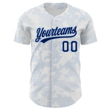 Laden Sie das Bild in den Galerie-Viewer, Custom White Navy-Light Blue 3D Pattern Design Curve Lines Authentic Baseball Jersey
