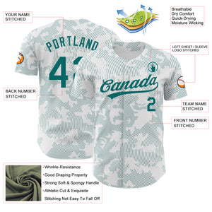 Custom White Teal 3D Pattern Design Curve Lines Authentic Baseball Jersey