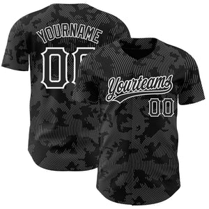 Custom Black White 3D Pattern Design Curve Lines Authentic Baseball Jersey