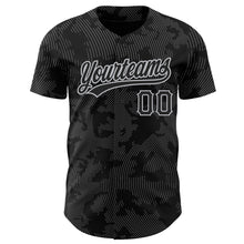 Load image into Gallery viewer, Custom Black Gray 3D Pattern Design Curve Lines Authentic Baseball Jersey
