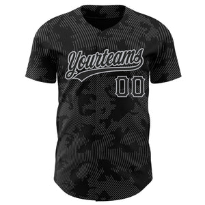 Custom Black Gray 3D Pattern Design Curve Lines Authentic Baseball Jersey