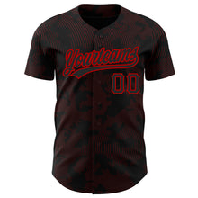 Load image into Gallery viewer, Custom Black Red 3D Pattern Design Curve Lines Authentic Baseball Jersey
