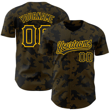 Custom Black Gold 3D Pattern Design Curve Lines Authentic Baseball Jersey