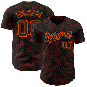 Custom Black Orange 3D Pattern Design Curve Lines Authentic Baseball Jersey