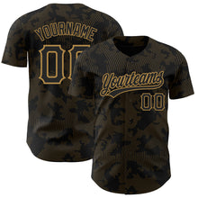 Load image into Gallery viewer, Custom Black Old Gold 3D Pattern Design Curve Lines Authentic Baseball Jersey
