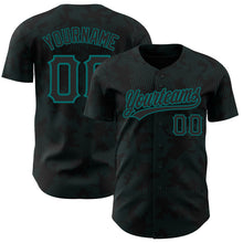 Load image into Gallery viewer, Custom Black Teal 3D Pattern Design Curve Lines Authentic Baseball Jersey
