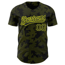 Load image into Gallery viewer, Custom Black Neon Yellow 3D Pattern Design Curve Lines Authentic Baseball Jersey
