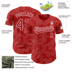 Custom Red White 3D Pattern Design Curve Lines Authentic Baseball Jersey