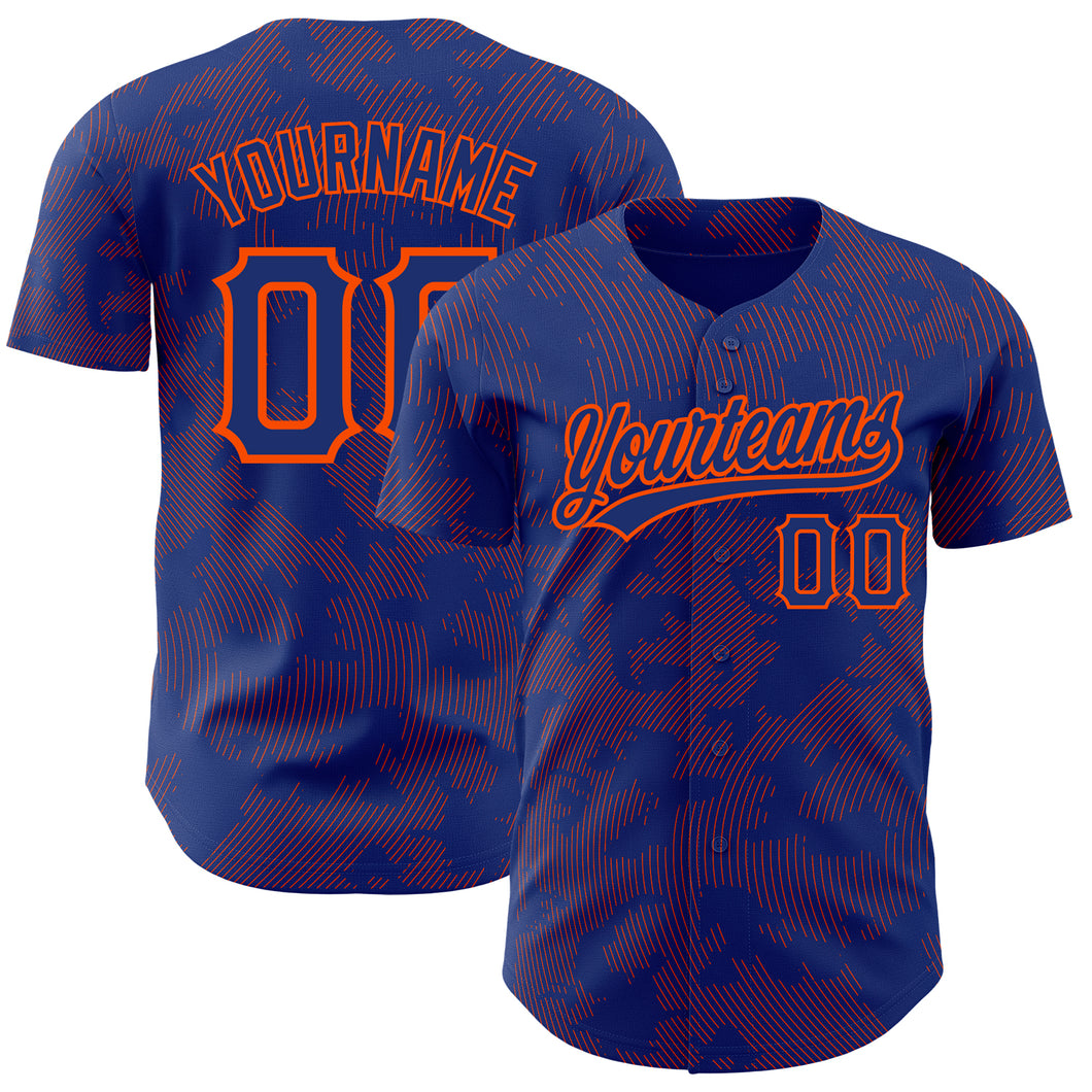 Custom Royal Orange 3D Pattern Design Curve Lines Authentic Baseball Jersey