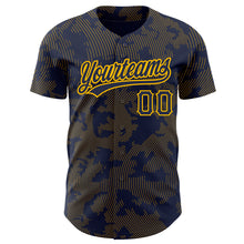 Load image into Gallery viewer, Custom Navy Gold 3D Pattern Design Curve Lines Authentic Baseball Jersey
