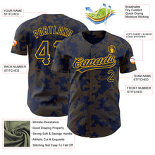 Load image into Gallery viewer, Custom Navy Gold 3D Pattern Design Curve Lines Authentic Baseball Jersey
