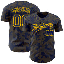 Load image into Gallery viewer, Custom Navy Gold 3D Pattern Design Curve Lines Authentic Baseball Jersey
