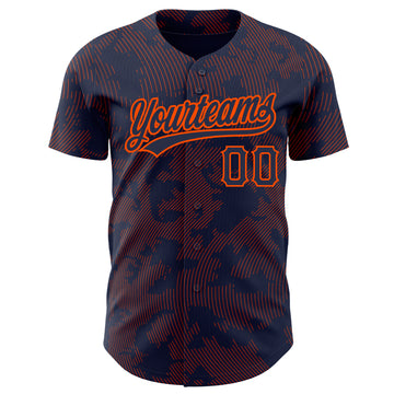 Custom Navy Orange 3D Pattern Design Curve Lines Authentic Baseball Jersey