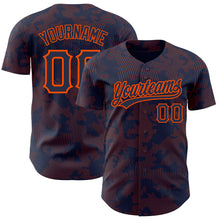 Load image into Gallery viewer, Custom Navy Orange 3D Pattern Design Curve Lines Authentic Baseball Jersey
