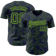 Load image into Gallery viewer, Custom Navy Neon Green 3D Pattern Design Curve Lines Authentic Baseball Jersey
