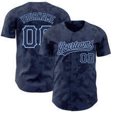 Load image into Gallery viewer, Custom Navy Light Blue 3D Pattern Design Curve Lines Authentic Baseball Jersey
