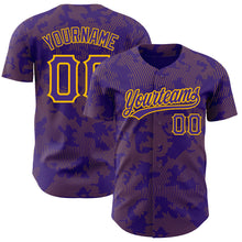 Load image into Gallery viewer, Custom Purple Gold 3D Pattern Design Curve Lines Authentic Baseball Jersey
