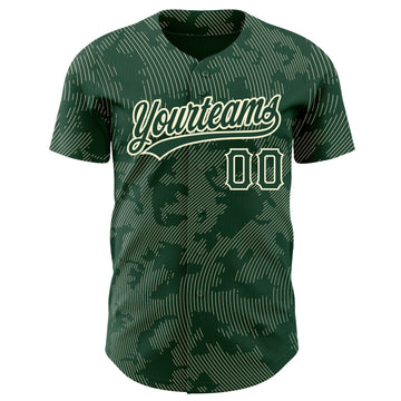 Custom Green Cream 3D Pattern Design Curve Lines Authentic Baseball Jersey