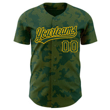 Load image into Gallery viewer, Custom Green Gold 3D Pattern Design Curve Lines Authentic Baseball Jersey
